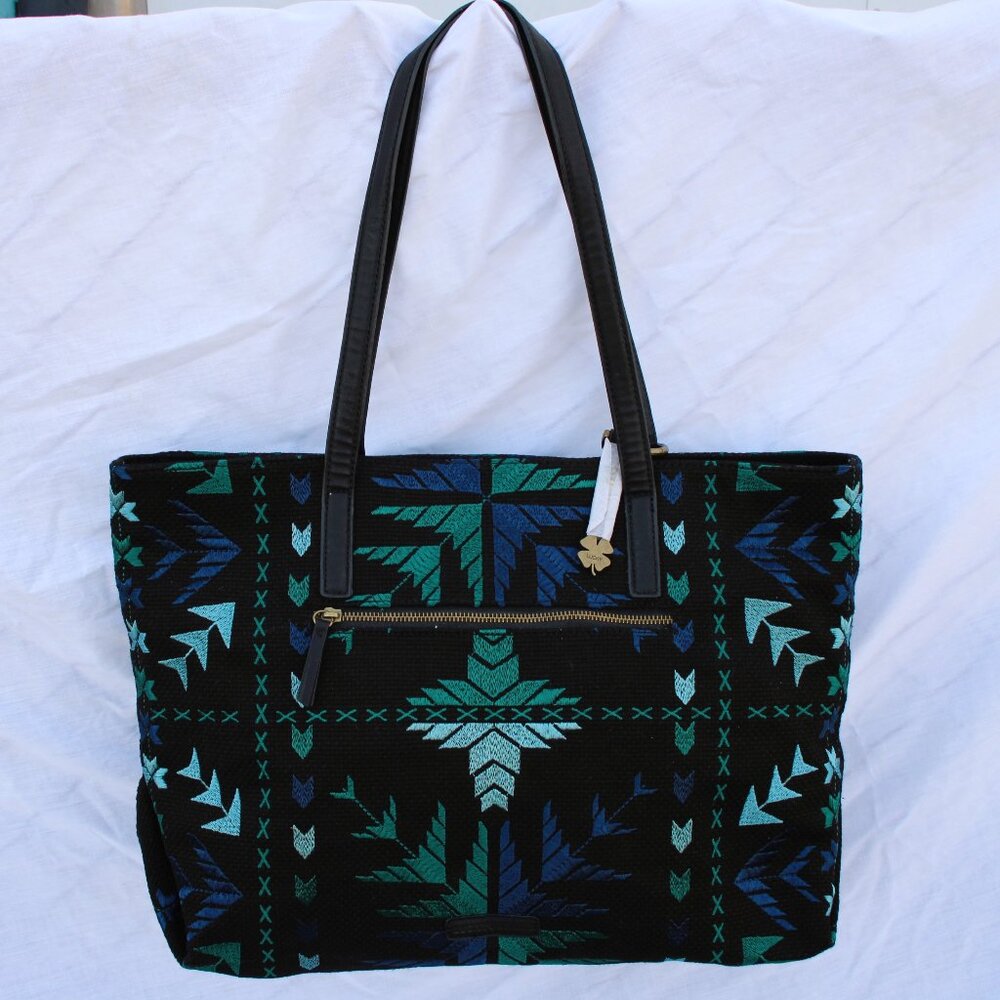 NWT Lucky Brand Asha Tote Bag – Black & Teal Southwest Print